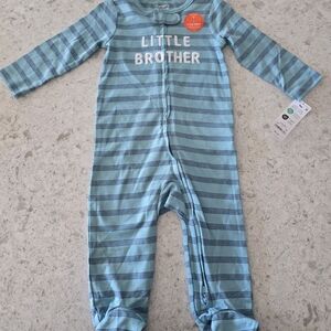 Lot Of 7 Sleepers! Carter's Blue Striped 'Little Brother' One Piece